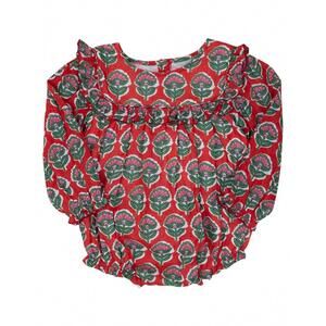 NEW SMALL SHOP baby's floral lurex bubble one-piece in red & green